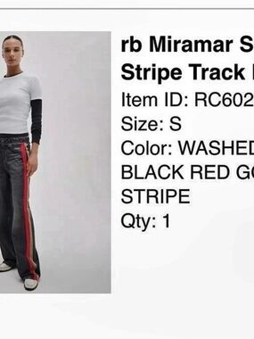 Rag & bone MIRAMAR Sport Stripe Track Pant Pants Black Red Size Small